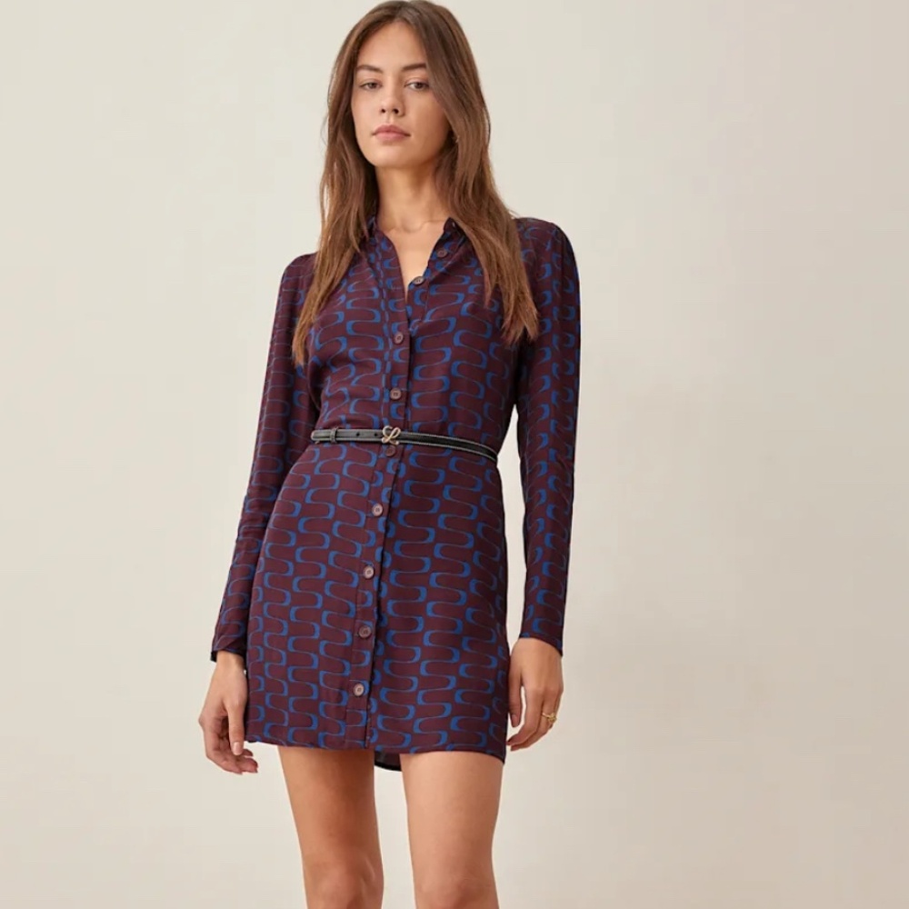 Reformation Long Sleeve Collared Hugh Dress in Marooned 8